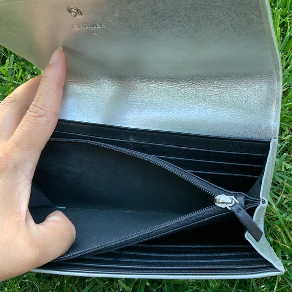 Authentic Chanel timelessness Silver Metallic Flap Wallet. - Picture 8 of 16